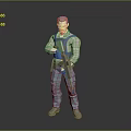 Low Poly 3D Male Character Holding Rifle Wearing Blue Pants And Vest