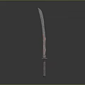 Silver Long Sword With Red Flame Patterns And Textured Hilt On Dark Background
