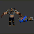 Muscular Character Holding Stylish Household Device With Blue Light Effect