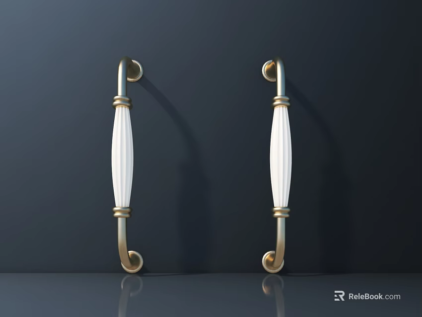 Elegant Luxury Cabinet Handles With Brass Frame And White Glass Design 3d model 