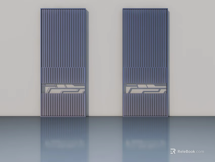 Modern Hinged Doors With Vertical Stripes And Decorative Geometric Panels 3d model