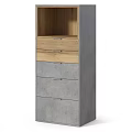 Modern Entryway Cabinet Sideboard With Multiple Wooden Drawers And Gray Open Shelf Design