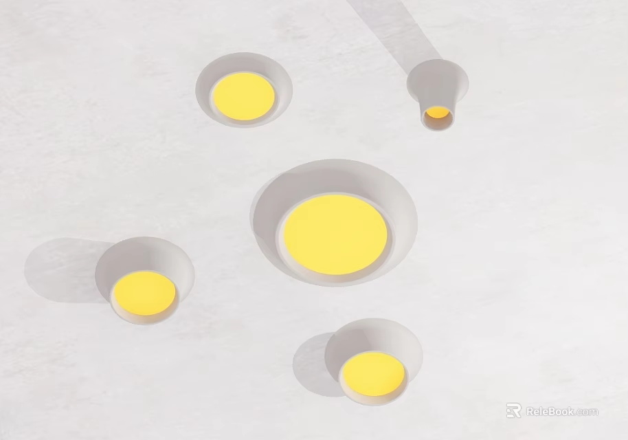 Cartoon Scene With Multiple Round Lamps And Yellow Light Sources On White Background 3d model 