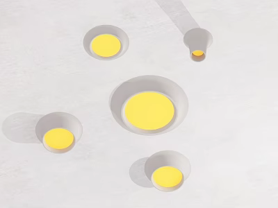 Cartoon Scene With Multiple Round Lamps And Yellow Light Sources On White Background 3d model