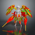 Game and Movie Character With Silver Gray Hair White Top Red Yellow Green Colorful Structures