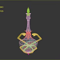Golden Decorative Ornament Stand With Red Sphere And Crimson Pendant Design