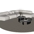 Modern Beige Sofa And Coffee Table Set With Marble Top And Circular Rug 3d model