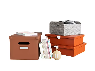 Practical Storage Boxes for Home Organization with Brown Orange Gray Lids and Books Decorative Ball 3d model