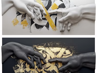Modern Wall Decor With Hands Sculpture And Gold Geometric Patterns Design 3d model