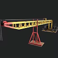 Industrial Crane Featuring Yellow Red Structure Long Arm And Mobile Wheels