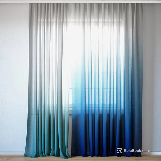 Modern Sheer Gradient Blue Green Curtains Filtering Soft Bright Window Light 3d model