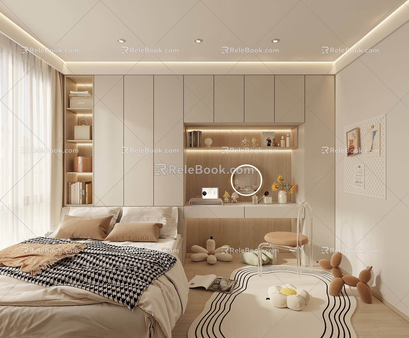 Cream Style Bedroom Multifunctional Room Tatami Dressing Table Cream Hair Nordic Style 3d model