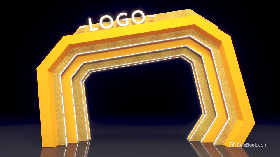 Yellow Layered Archway Design With LED Strip Lighting And LOGO On Top 3d model 