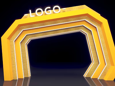 Yellow Layered Archway Design With LED Strip Lighting And LOGO On Top 3d model