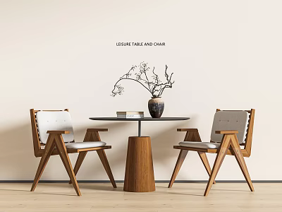 Minimalist Dining Table And Chair Set With Wooden Frame White Cushions Vase And Books 3d model