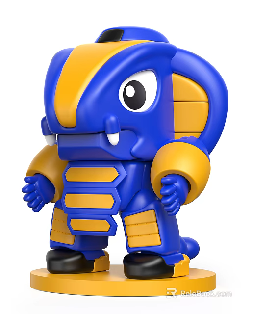 Blue And Yellow Cartoon Plush Toy With Big Ears And Tusks 3d model 