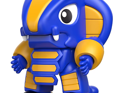 Blue And Yellow Cartoon Plush Toy With Big Ears And Tusks 3d model