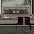 Fabric Double Bed Carpet Bedside Table Lamp Bed Stool 3d model