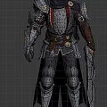 Detailed Man Warrior Character In Armor With Sword And Cloak Three Views