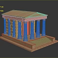 Cartoon Style Ancient Temple Model With Orange Columns Steps Pedestal And Dark Background Reflection 3d model