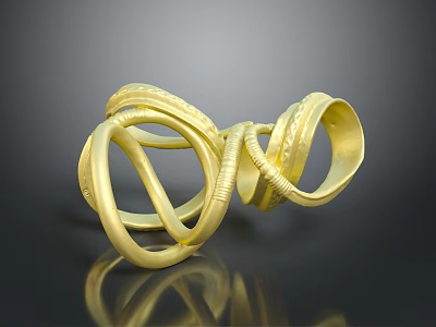 Decorative Golden Intertwined Metal Rings With Textured Surfaces And Shiny Finish 3d model