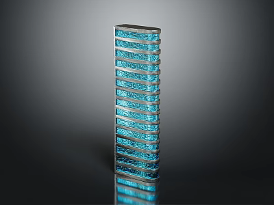 Modern High Rise Tower With Layered Blue Glass Curtain Walls And Metal Frames 3d model