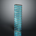Modern High Rise Tower With Layered Blue Glass Curtain Walls And Metal Frames