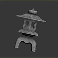 Traditional Japanese Stone Lantern With Pagoda Style Top And Decorative Base