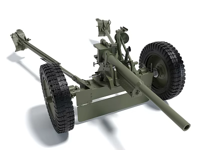 Vintage Military Field Artillery With Large Wheels And Long Green Barrel 3d model