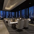 Modern Luxury Sales Office With Large Windows City Night View Sofas Chandeliers And Carpets