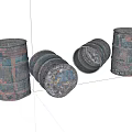 Aged Ceramic Vessels With Rustic Mottled Finish Standing And Tilted Arrangement 3d model