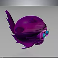Vibrant Purple Creature Character 3D Model With Spherical Body Fins And Blue Glowing Eyes