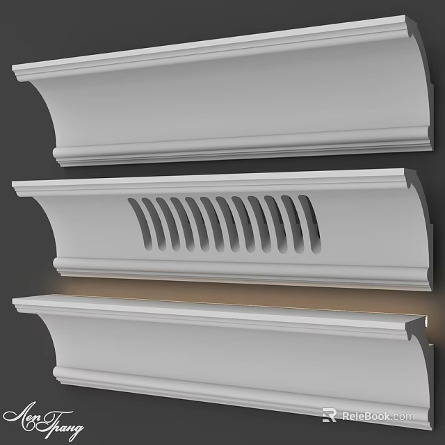 Three Different White Architectural Moldings Featuring Grooved And Smooth Designs 3d model 