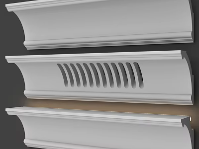 Three Different White Architectural Moldings Featuring Grooved And Smooth Designs 3d model
