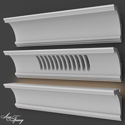 Three Different White Architectural Moldings Featuring Grooved And Smooth Designs 3d model