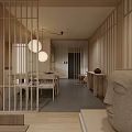 Minimalist Living Dining Room with Beige Sofa Wooden Coffee Table and Floor to Ceiling Window