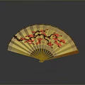 Traditional Chinese Folding Fan with Red Plum Blossom Pattern Yellow Surface and Red Ribs