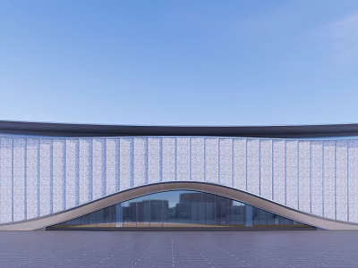 Modern Architectural Exterior With Curved Entrance White Textured Wall And Open Plaza 3d model