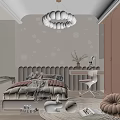 Cozy Kids Room Interior Design With Pink Walls Cloud Chandelier Soft Bed And Rabbit Decor