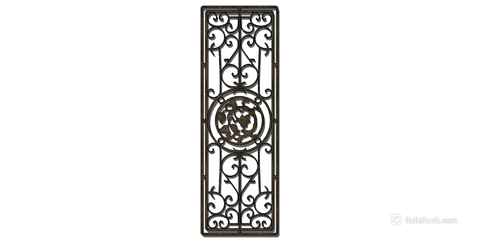 Intricate Scroll Pattern Iron Room Divider with Central Circular Floral Design for Home Decoration 3d model 