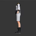 White Long Sleeve Top With Black Gold Details And White Short Pants With Black Boots