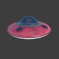 Red Flying Saucer UFO Model With Black Dome And Circular Bottom Parts