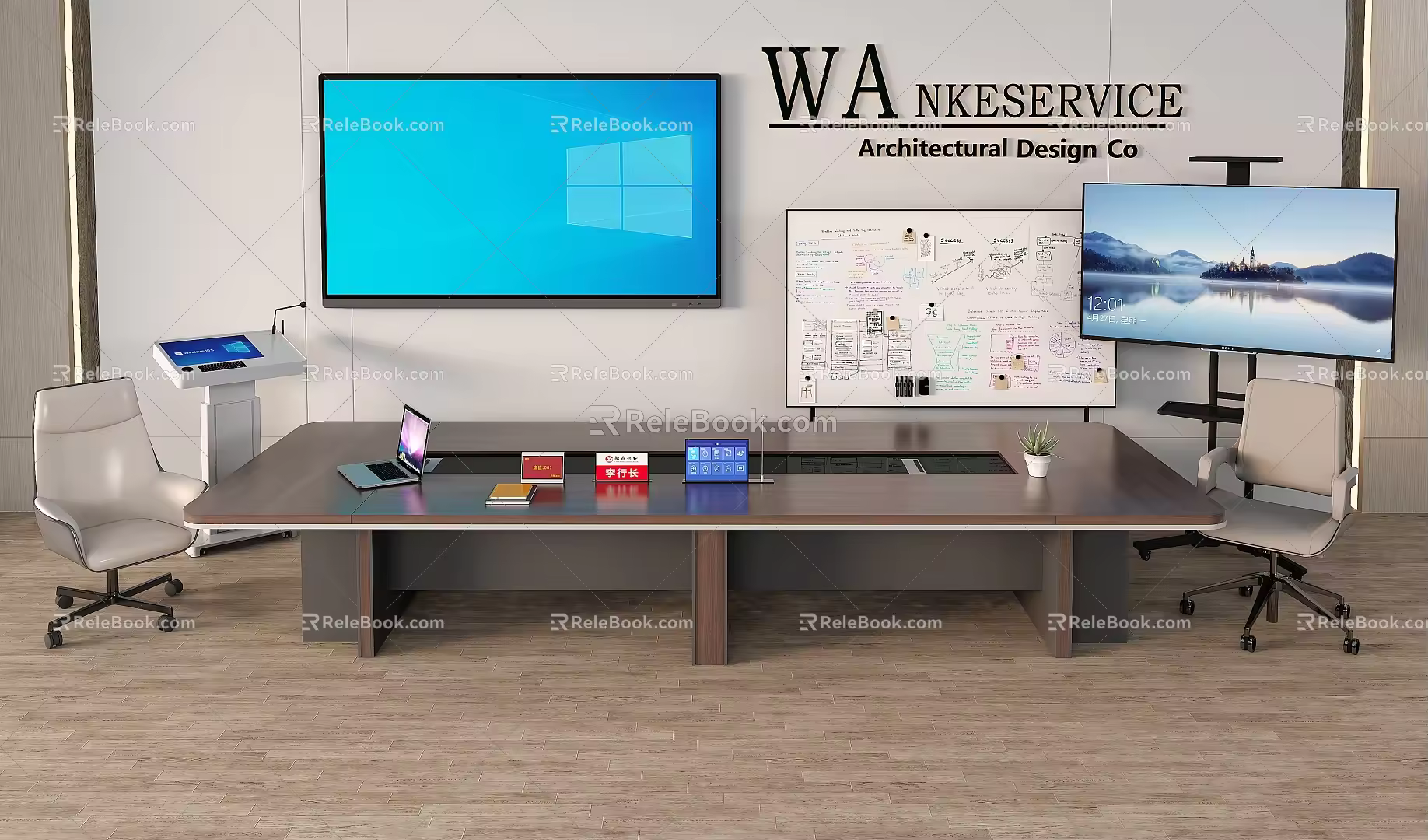 Meeting room table and chair display all-in-one table board 3d model