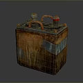 Rusty Vintage Battery With Red Top Components And Square Metal Body