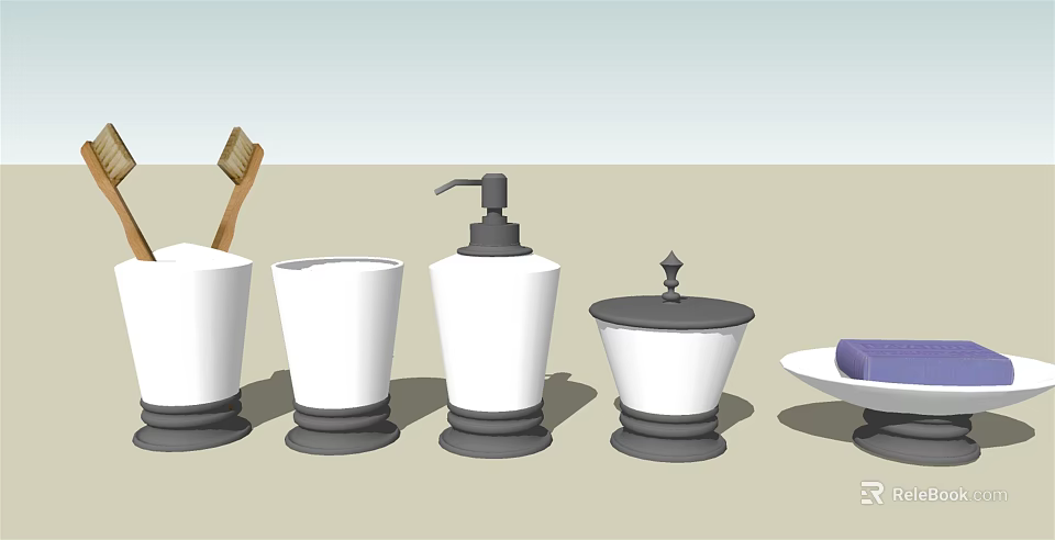 Essential Bathroom Accessories Set With Toothbrush Holder Soap Dispenser And Soap Dish 3d model 