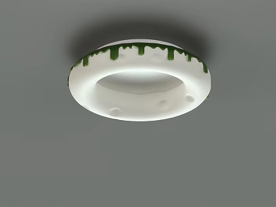 Modern White Ring Shaped Ceiling Light With Green Dripping Decorative Edge Design 3d model