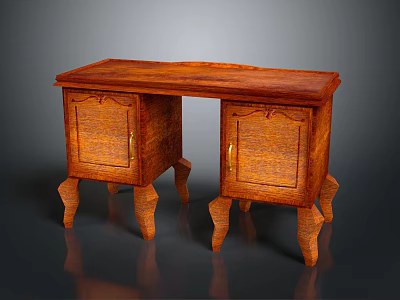 Wooden Desk With Carved Legs Two Cabinet Doors And Classic Design 3d model