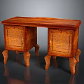 Wooden Desk With Carved Legs Two Cabinet Doors And Classic Design