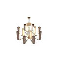 Modern Chandelier with Brown and White Cylindrical Shades and Gold Metal Frame for Contemporary Interior