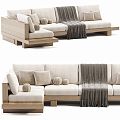 Log cream wind multi-person sofa 3d model